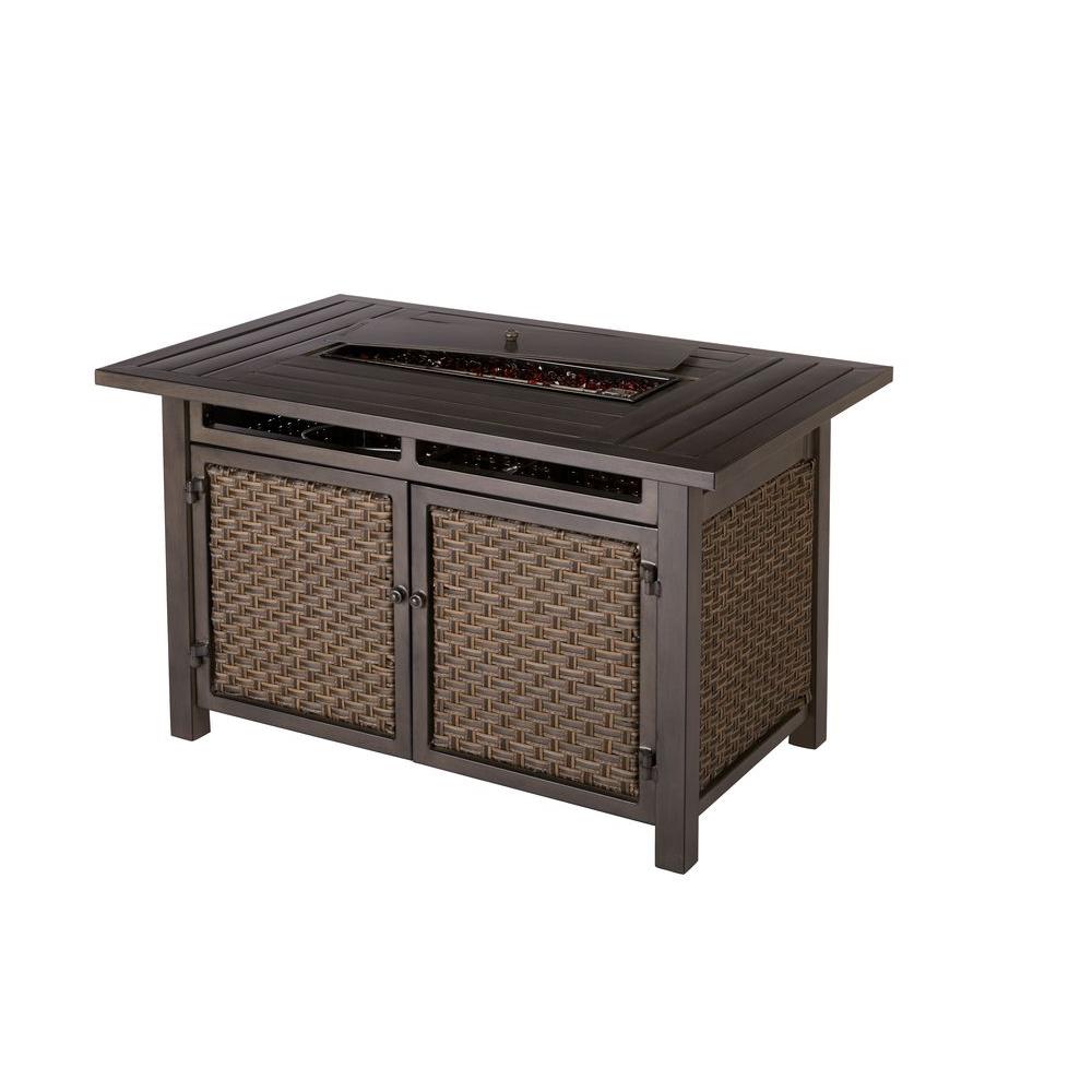 Hampton Bay Carol Stream 45 In D Rectangular Aluminum Gas Fire Pit   Dark Mocha Hampton Bay Fire Pits Arl02900k01 64 300 