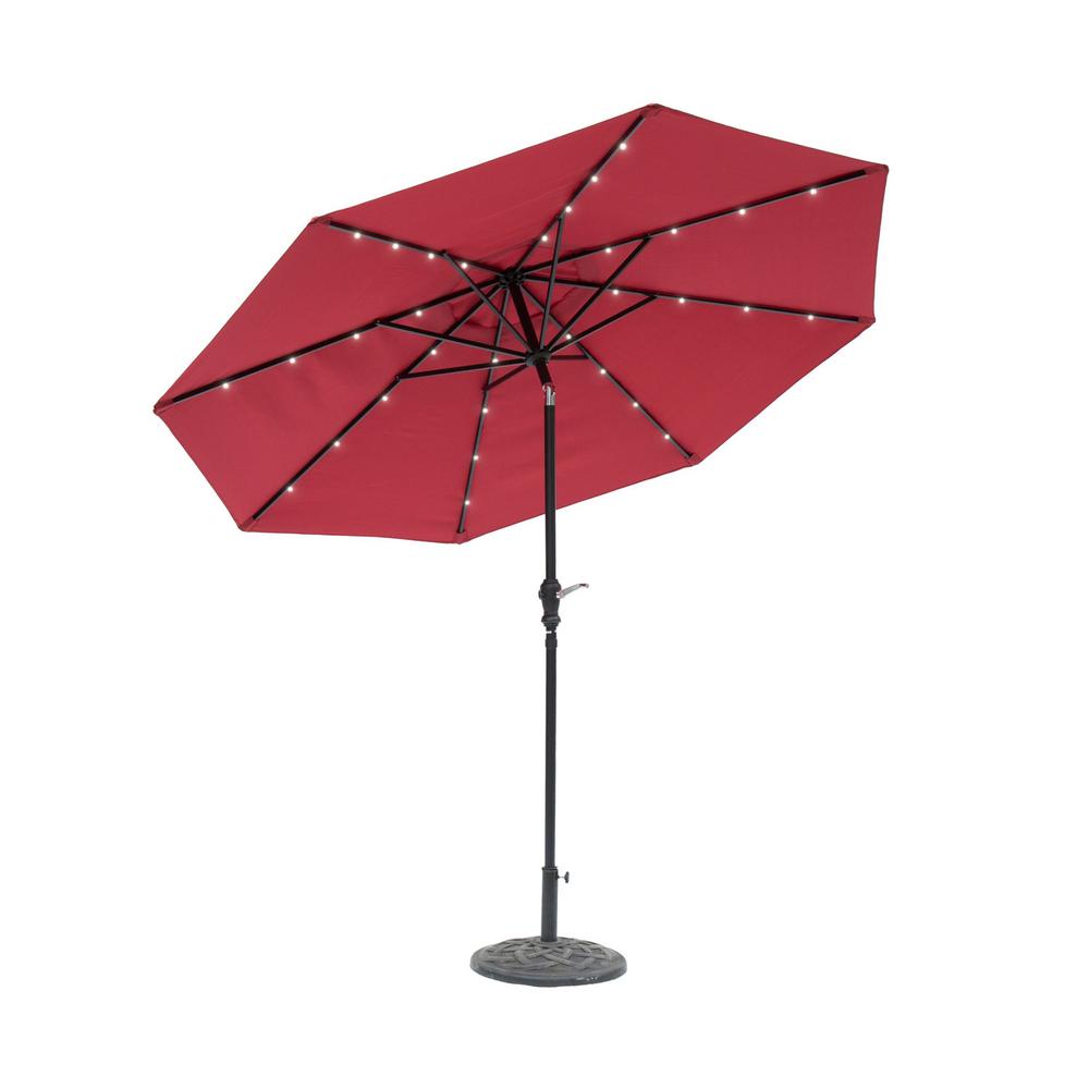 SunRay 9 ft. Round Solar Lighted Market Umbrella Scarlet841022 The