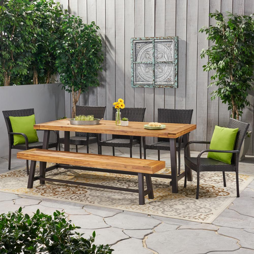 Noble House Lyons 30 in. Black 7Piece Metal Rectangular Outdoor Dining