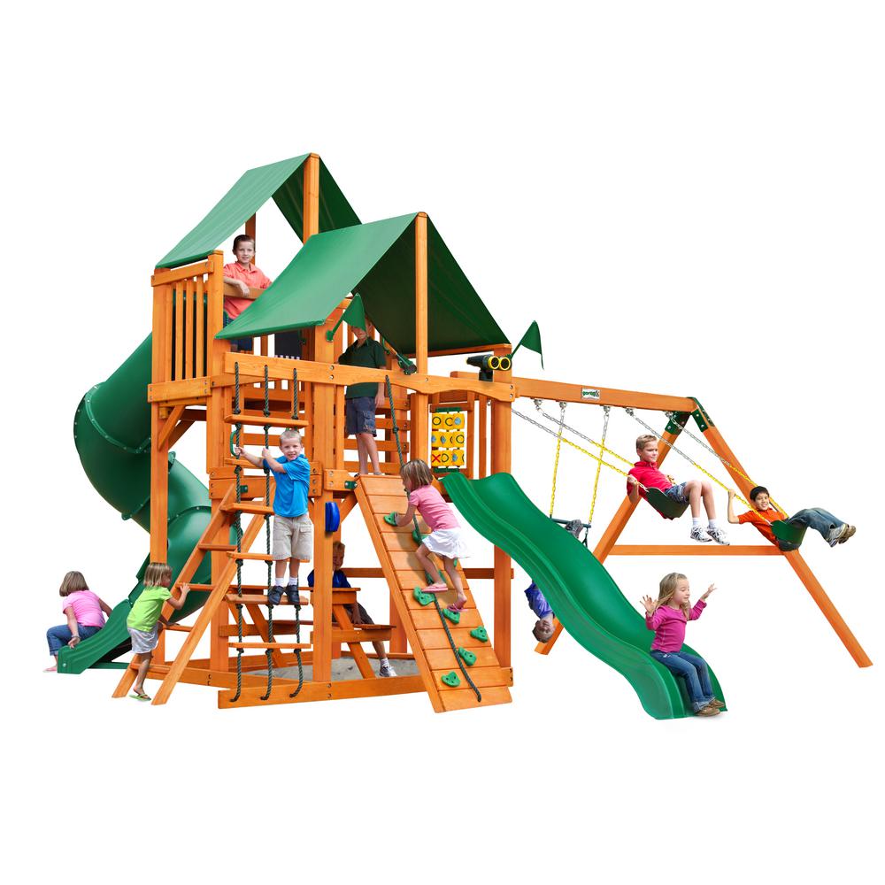 swing set with 2 slides