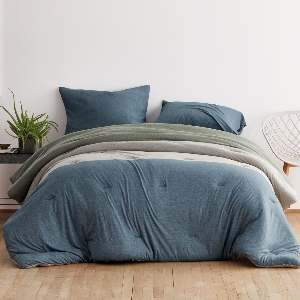 The Company Store Logan Jersey Cotton Blend King Comforter In Teal