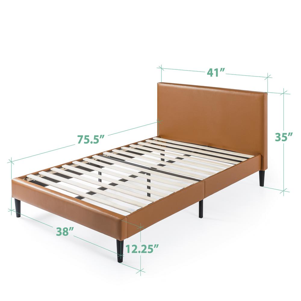 Zinus Jade Cognac Faux Leather Upholstered Twin Platform Bed Frame Wopbo Cn T The Home Depot