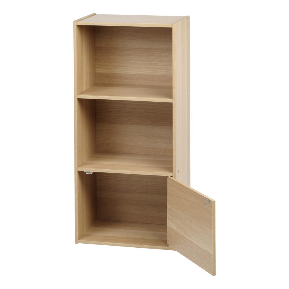 Iris 34 67 In Light Brown Faux Wood 3 Shelf Standard Bookcase With Doors 596212 The Home Depot