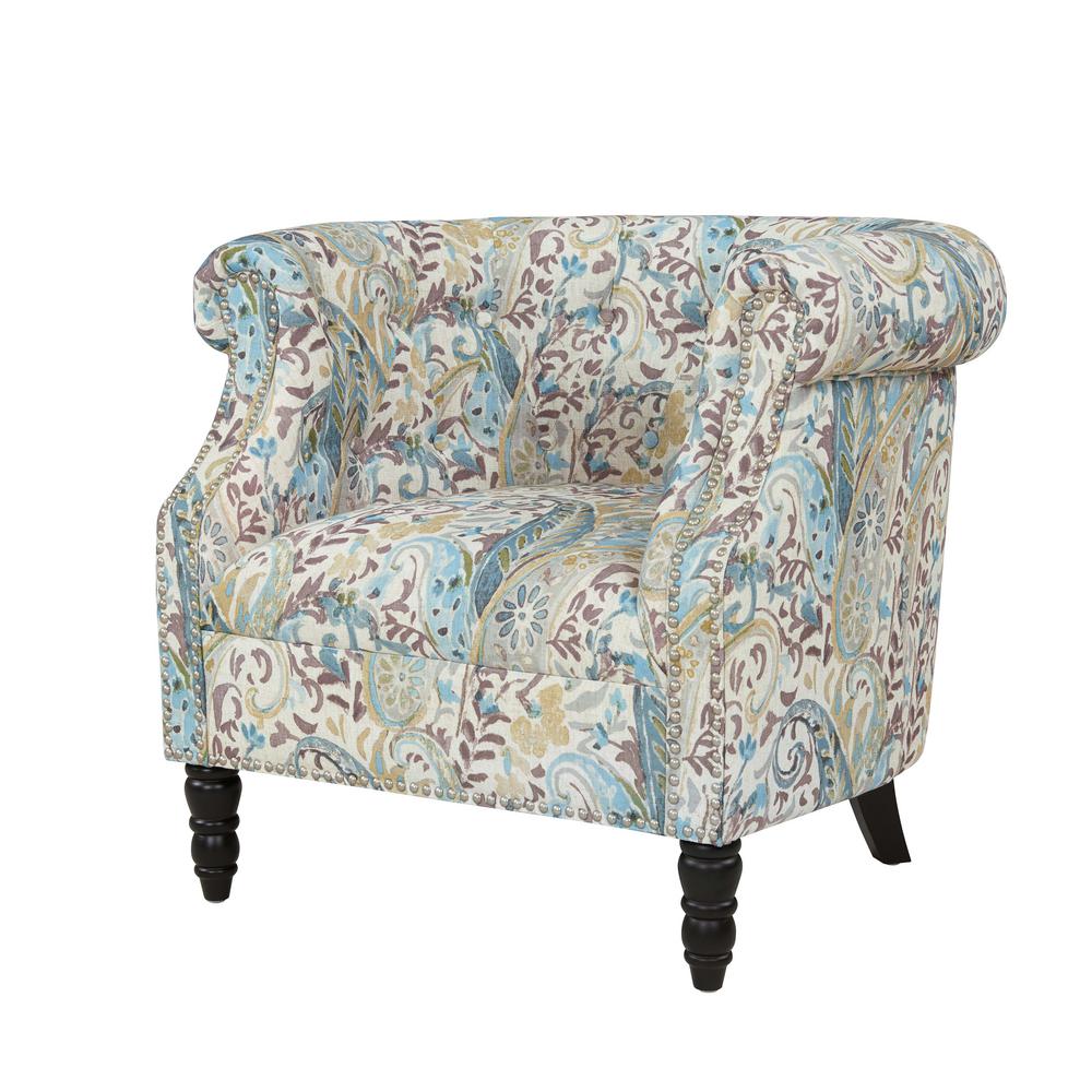 Handy Living Annalise Sky Blue Multi Paisley Fabric Chesterfield Chair