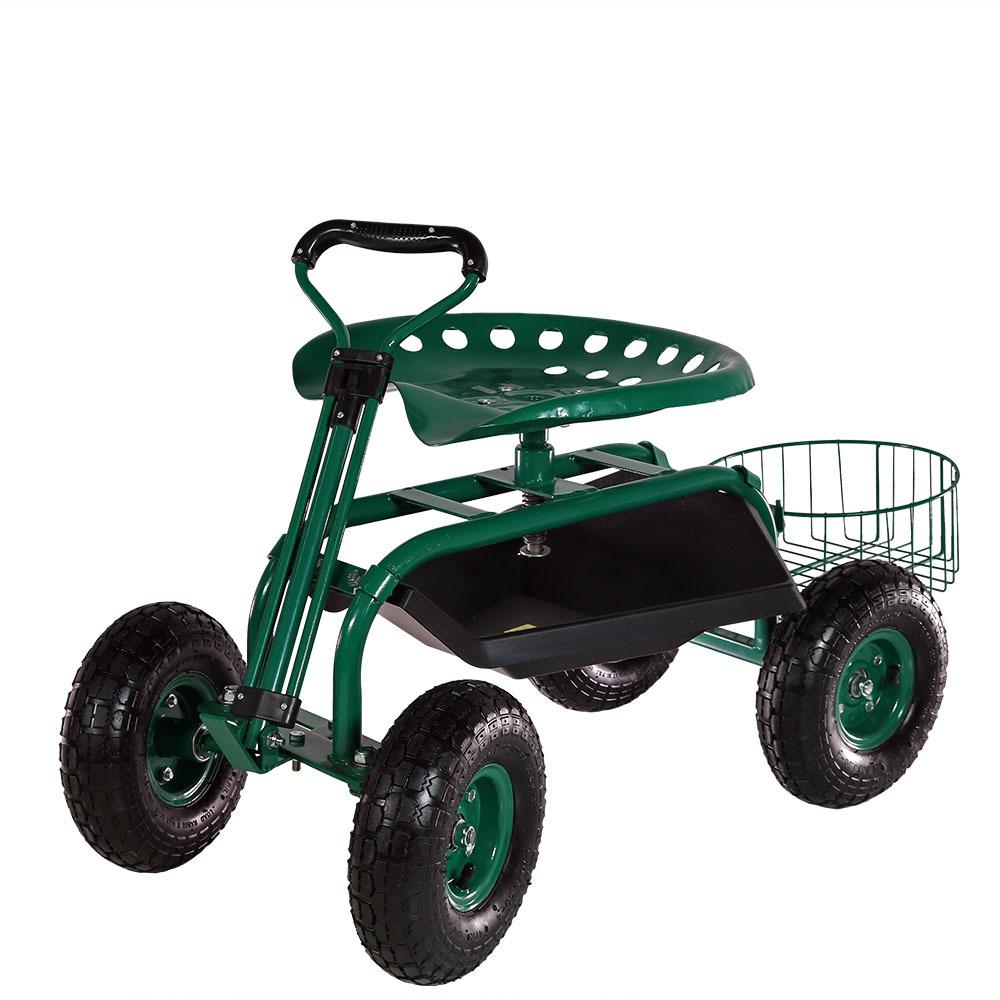 Sunnydaze Decor Green Steel Rolling Garden Cart With Steering