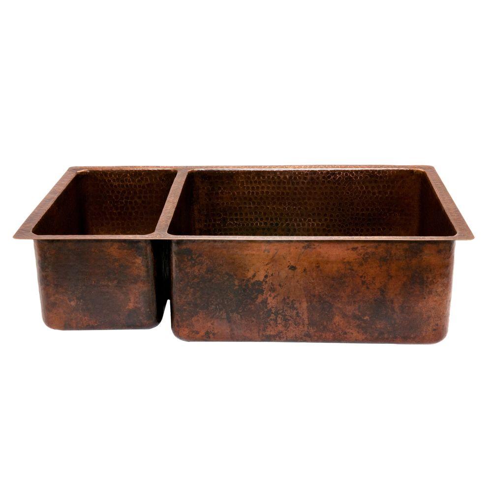 Premier Copper Products Undermount Hammered 33 In 0 Hole Double Bowl Kitchen Sink Oil Rubbed Bronze