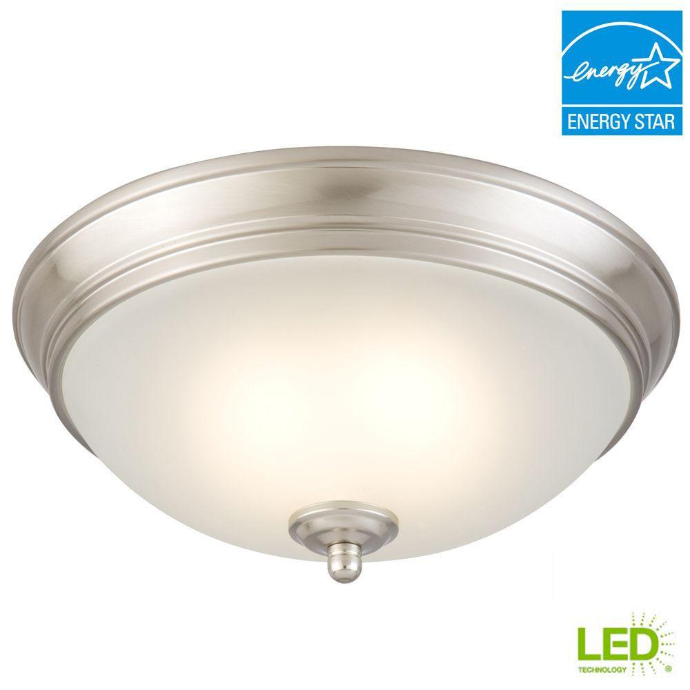 Commercial Electric 11 In 60 Watt Equivalent Brushed Nickel Commercial Electric 11 In 60 Watt Equivalent Brushed Nickel Integrated Led Flush Mount With