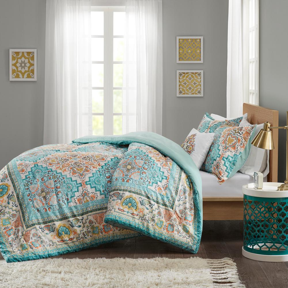 King Set With 2 Pillow Shams Sx 3, Teal And Brown Bedding Sets King