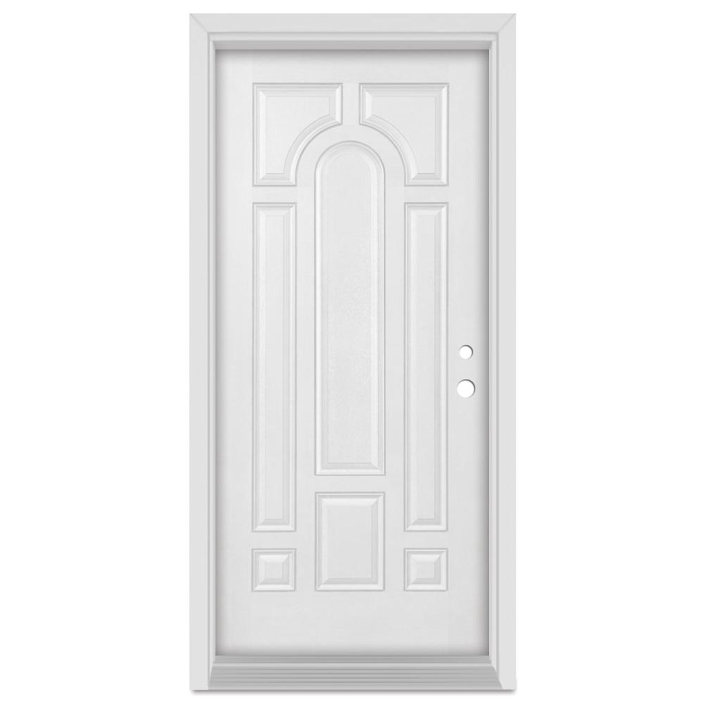 Stanley Doors 37 375 In X 83 Infinity Left Hand Inswing 8 Panel Infinity Left Hand Inswing 8 Panel Finished Fiberglass Gany Woodgrain Prehung Front Door