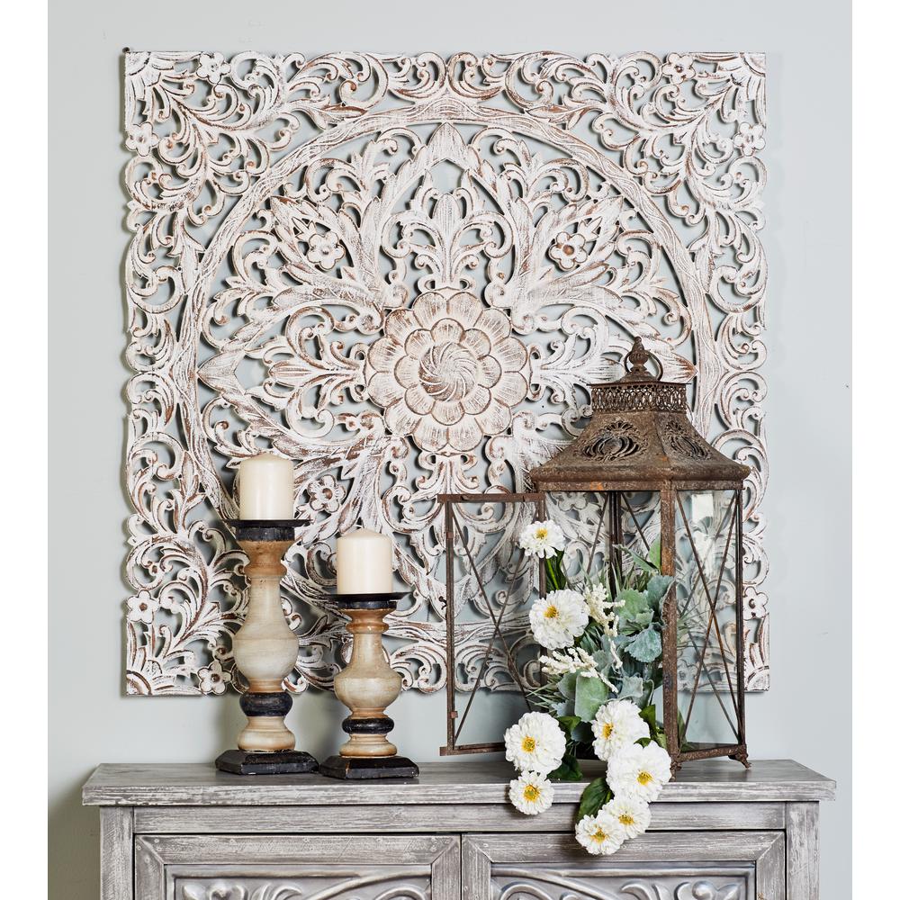 LITTON LANE 36 in. x 36 in. Carved Flowers and Flourishes Wood Wall Art