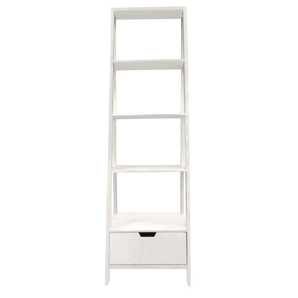 The Urban Port 69 In White Wood 4 Shelf Ladder Bookcase With Open