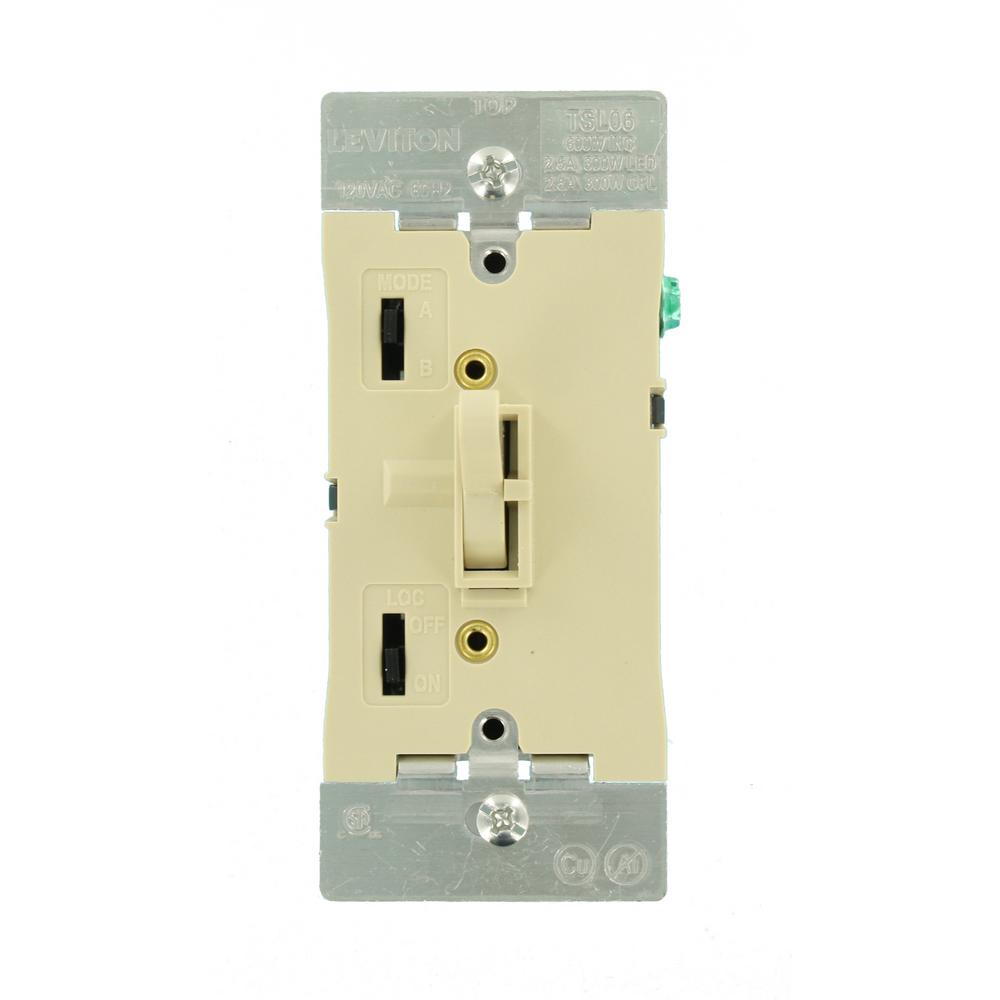 600-Watt Incandescent and Halogen for Single Pole or 3-way with locator light White 300-Watt Dimmable LED and CFL Leviton TSL06-1LW Toggle Slide Universal Dimmer