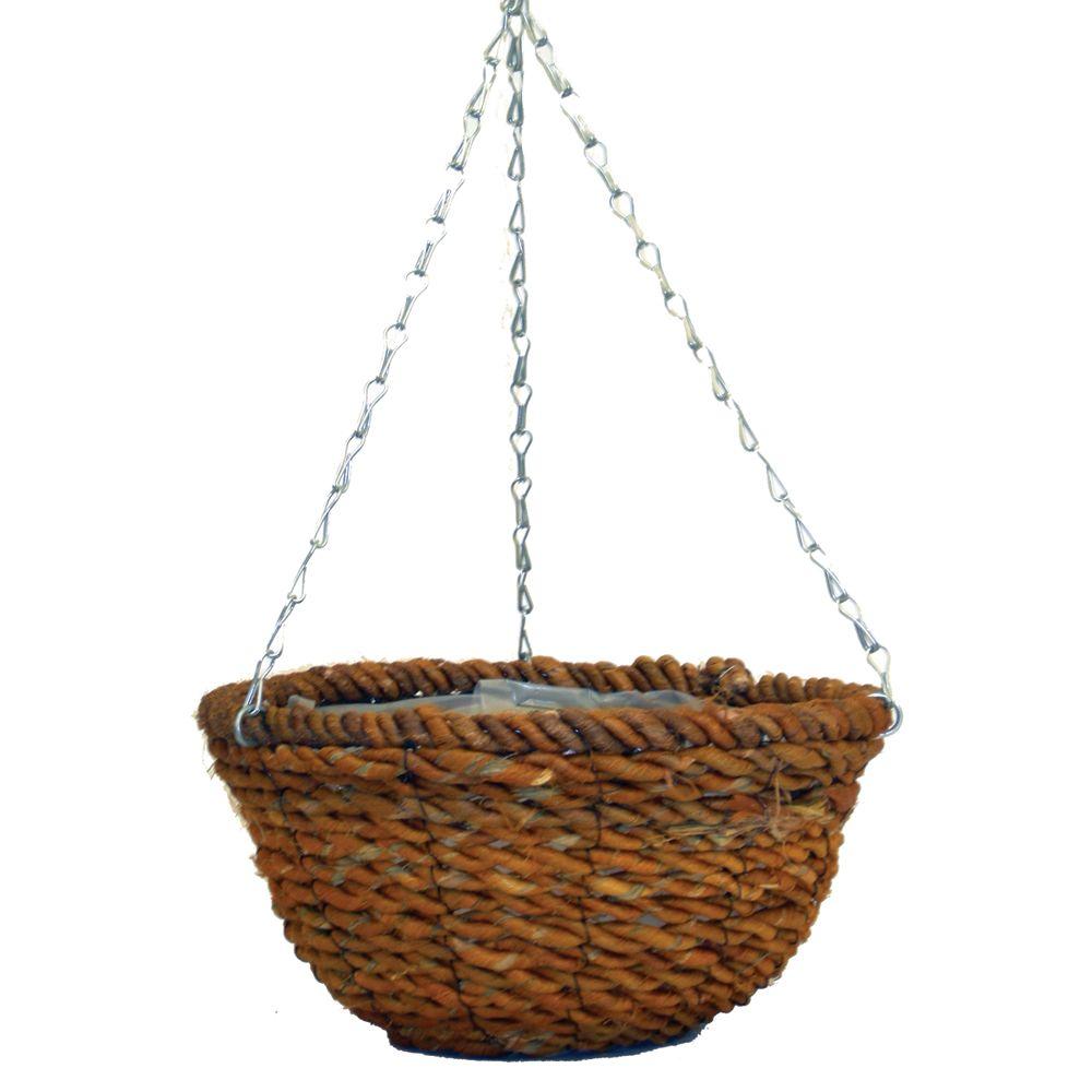 Pride Garden Products 14 In Rope Round Hanging Planter With Chain Pride Garden Products 14 In Rope Round Hanging Planter With Chain