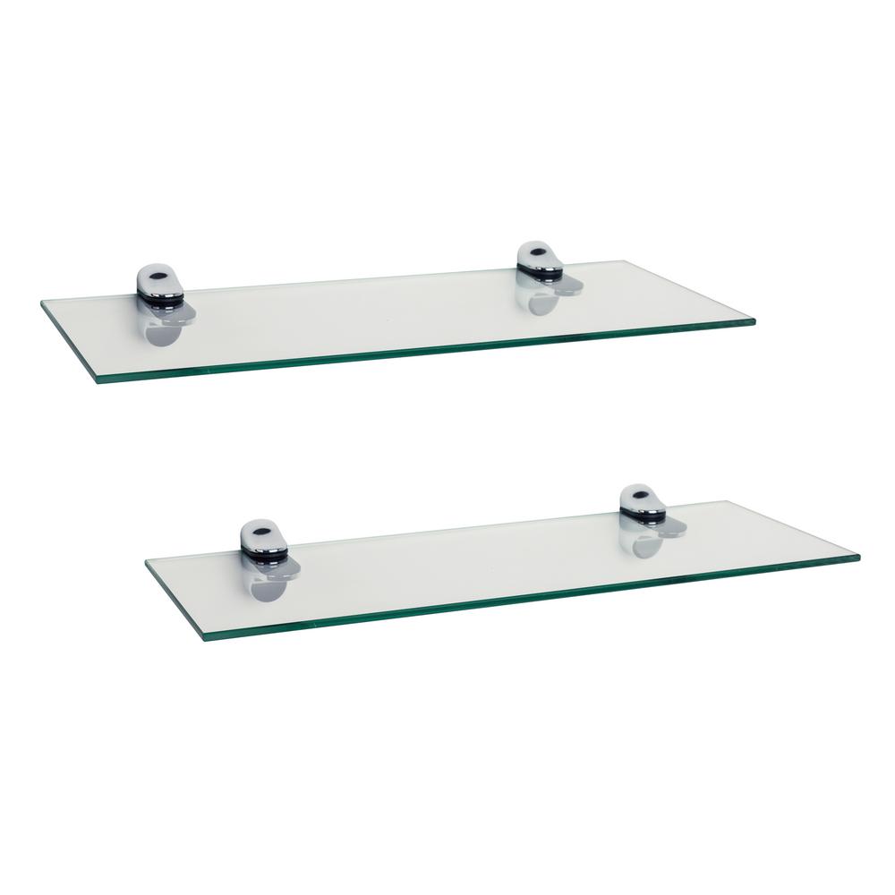 Danya B Pristine 16 In W X 2 H Clear Glass Floating Shelves H Clear Glass Floating Shelves With Chrome Brackets Set Of 2
