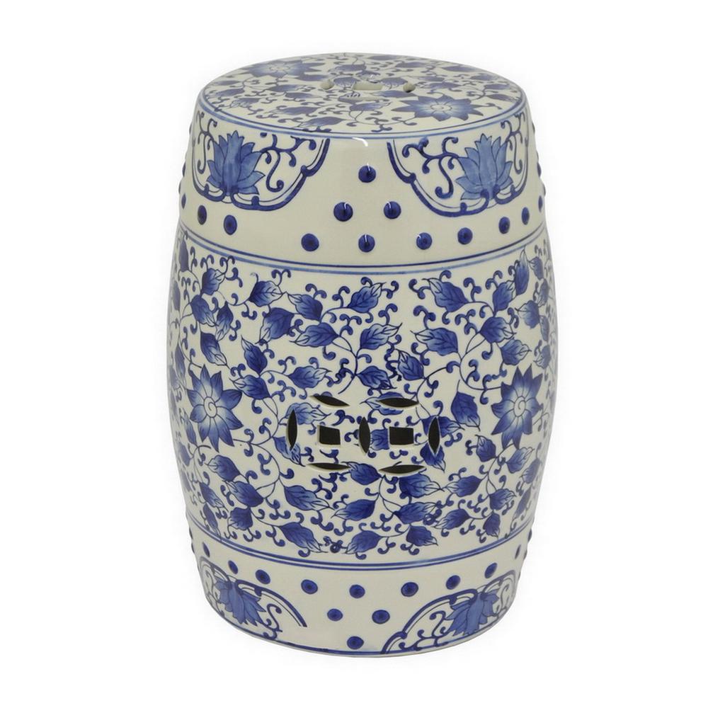 Three Hands 18 In X 13 Blue And White Ceramic Garden Stool Blue And White Ceramic Garden Stool