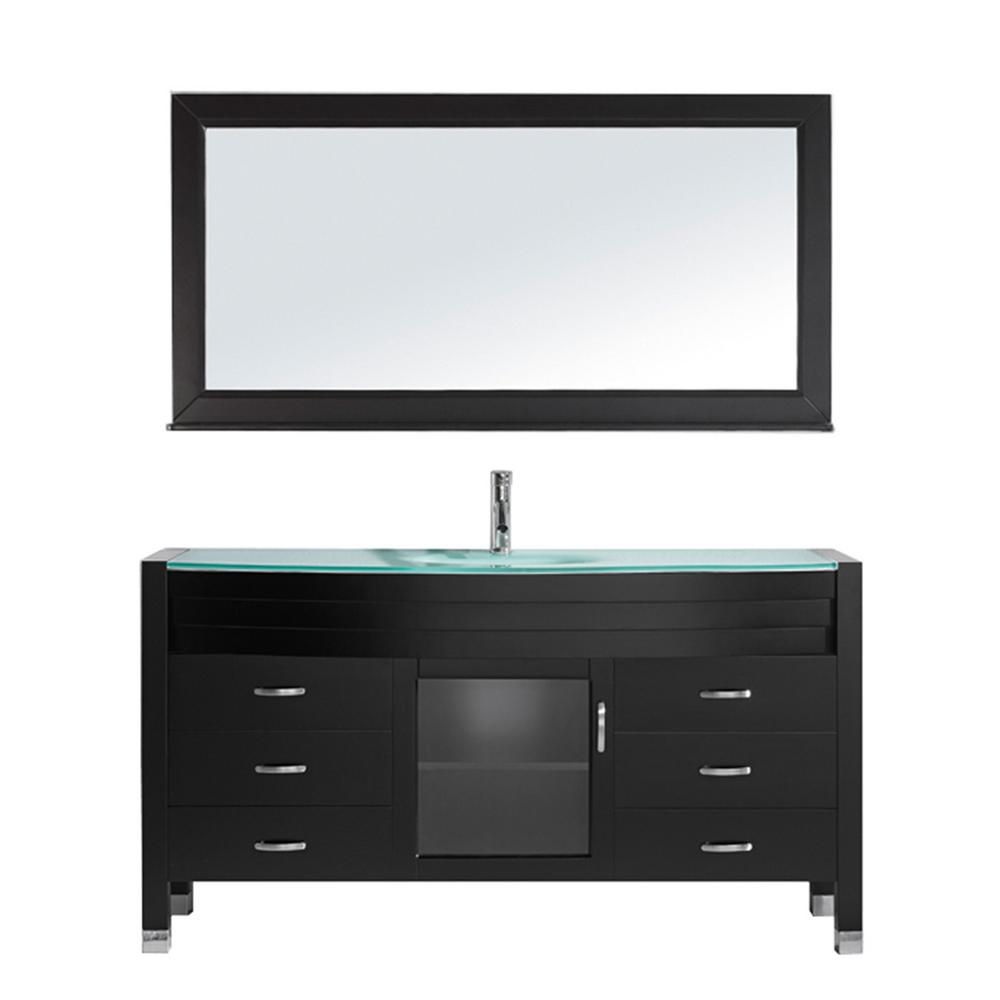 Virtu USA Ava 62 in. W Bath Vanity in Espresso with Glass Vanity Top in