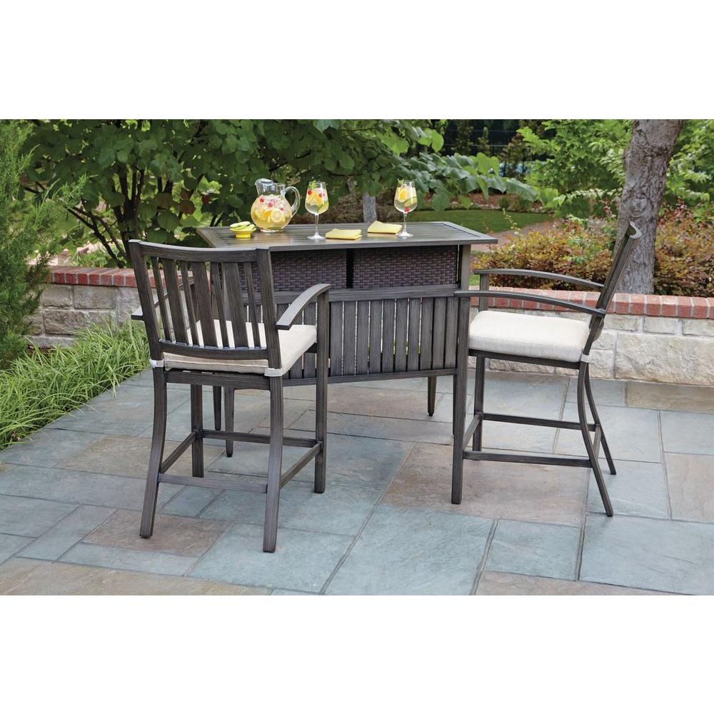 Woodard Lancaster 3-Piece Aluminum Wood Look Patio Bar Set with Beige ...