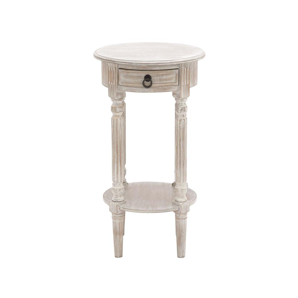 Litton Lane Whitewashed Taupe Round Wooden Accent Table With