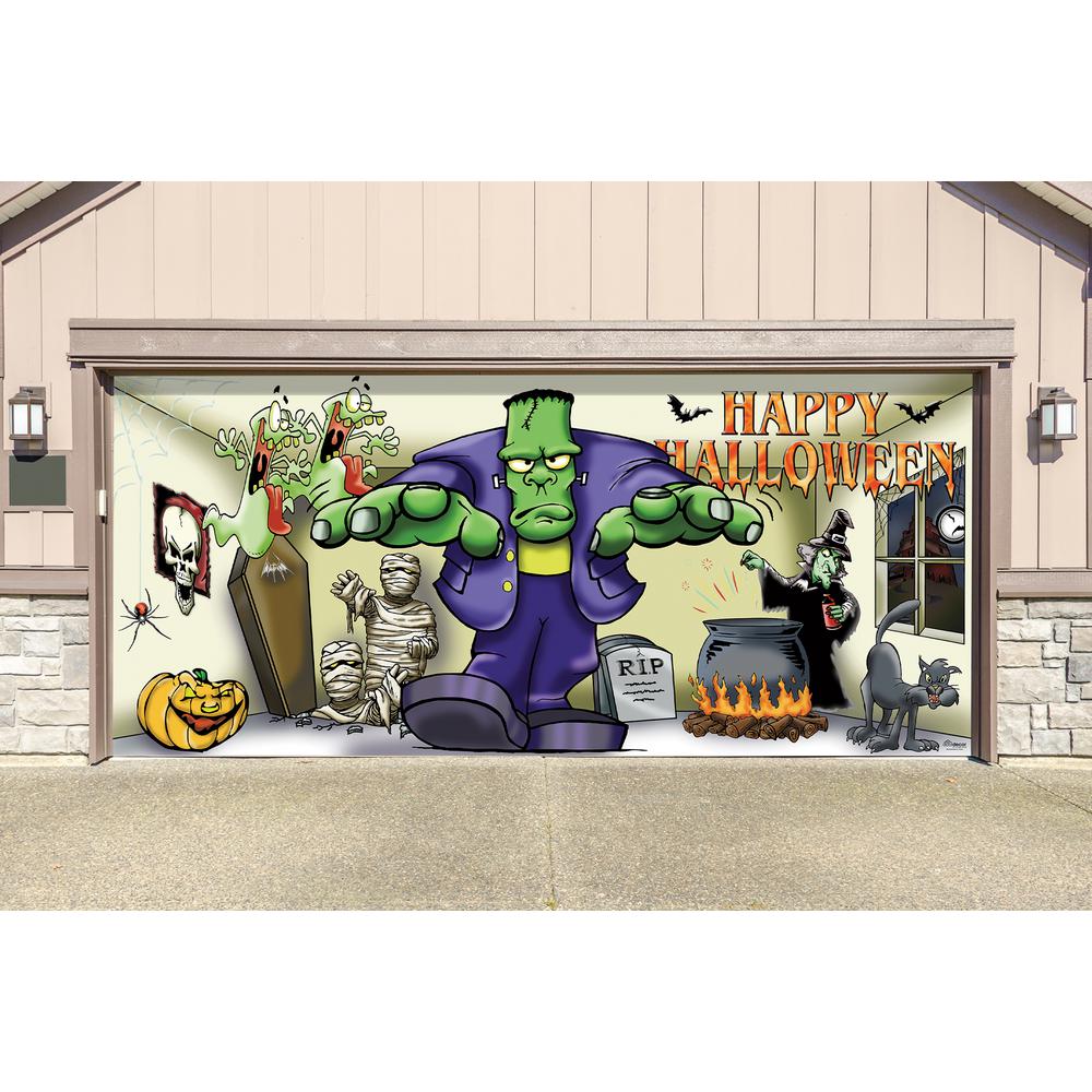 My Door Decor 7 Ft X 16 Ft Frank And Friends Outdoor Halloween Holiday Garage Door Decor Mural For Double Car Garage