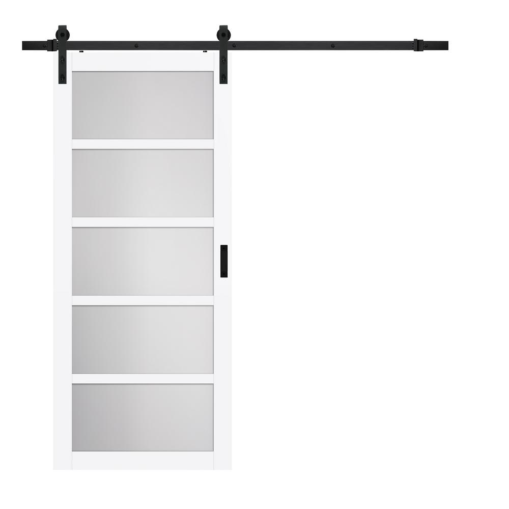 Truporte 36 In X 84 Bright White Mdf Frosted Glass 5 Lite Rustic Sliding Barn Door With Hardware Kit Bd062w01bw5tge36084 The Home Depot Truporte 36 In X 84 Bright White, Sliding Glass Door Hardware Home Depot