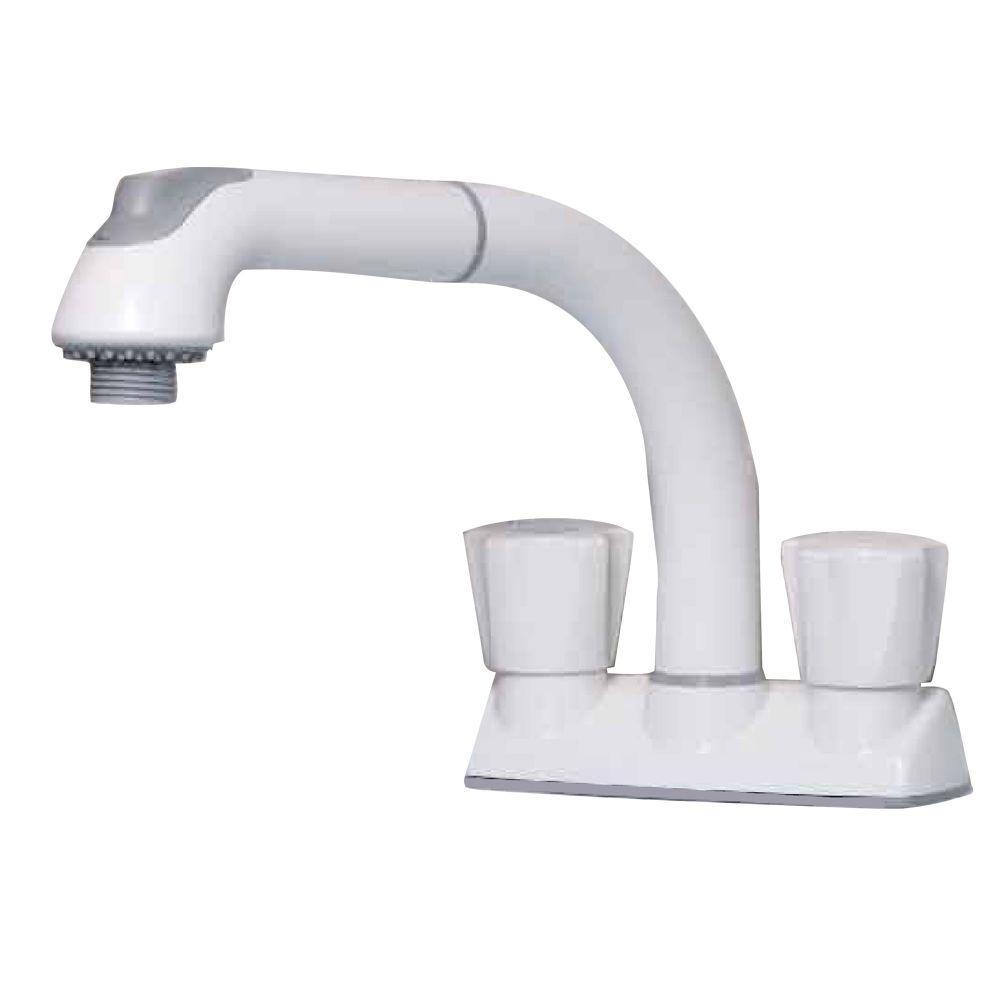 Cleanflo New Touch 2 Handle Pull Out 2 Modes Sprayer Laundry Sink Faucet In White