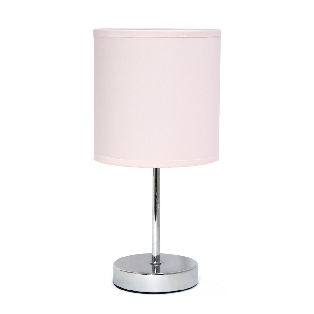 Simple Designs 11 in. 1Light Blush Pink Chrome Mini Basic Table Lamp