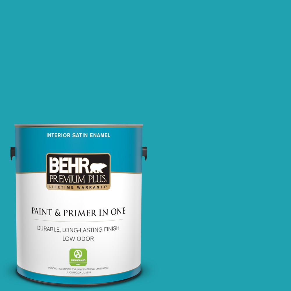 BEHR PREMIUM PLUS 1 gal. 510B6 Blue Jewel Satin Enamel Low Odor
