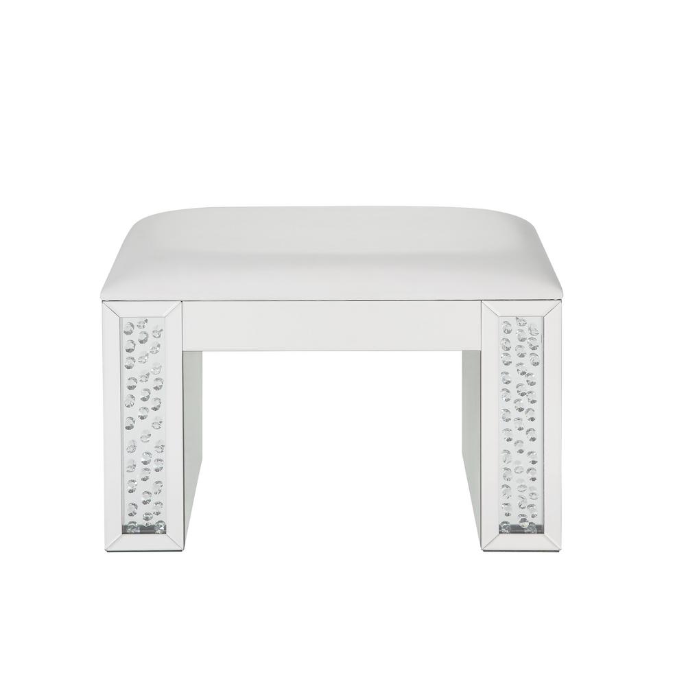 Acme Furniture Nysa Ivory Pu Mirrored And Faux Crystals Vanity Nysa Ivory Pu Mirrored And Faux Crystals Vanity Stool