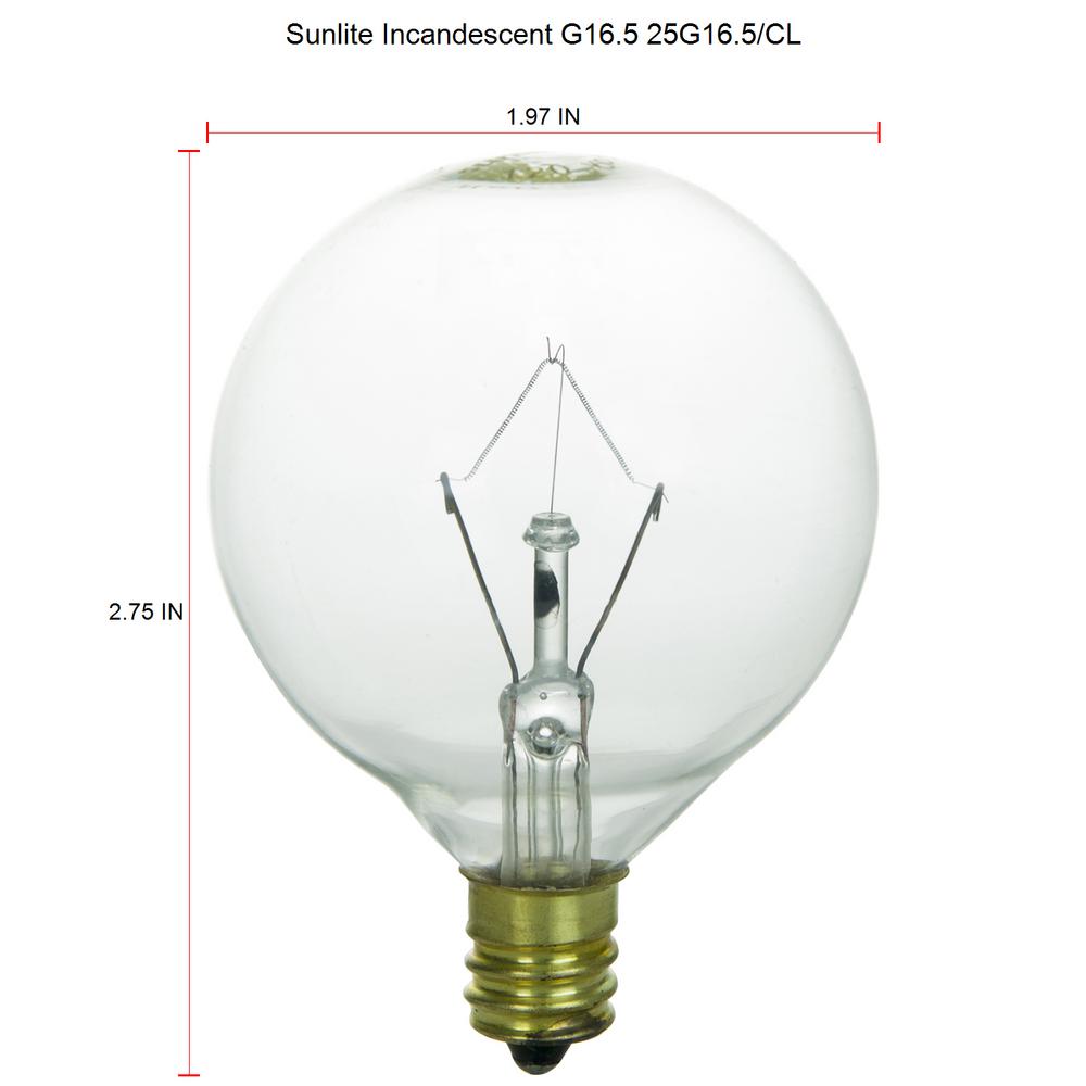 Sunlite 25 Watt G16 5 Globe Candelabra Base E12 Base Incandescent Clear Light Bulb In Warm White 3200k 25 Pack Hd02237 25 The Home Depot