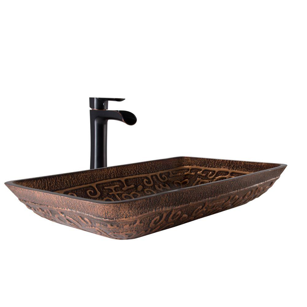 VIGO Vessel Sink in Golden Greek and Niko Faucet Set in Antique Rubbed