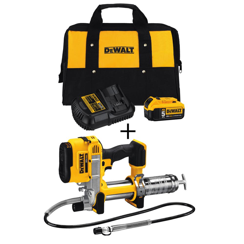 DEWALT 20-Volt MAX Cordless Grease Gun with Bonus 20-Volt 5.0Ah Battery Pack and Charger