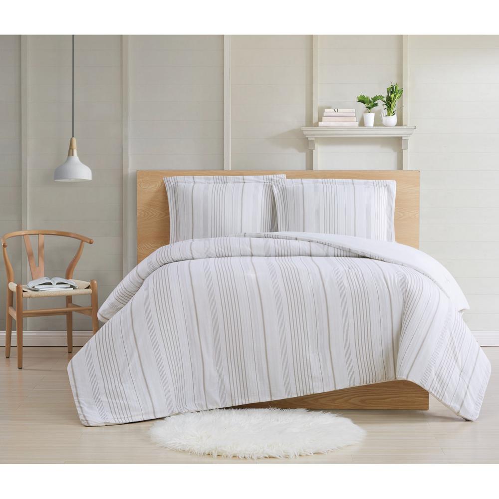 Chic Blue Grey Chambray Stripes Down Alt Reverse Comforter 3 pcs Cal King Queen
