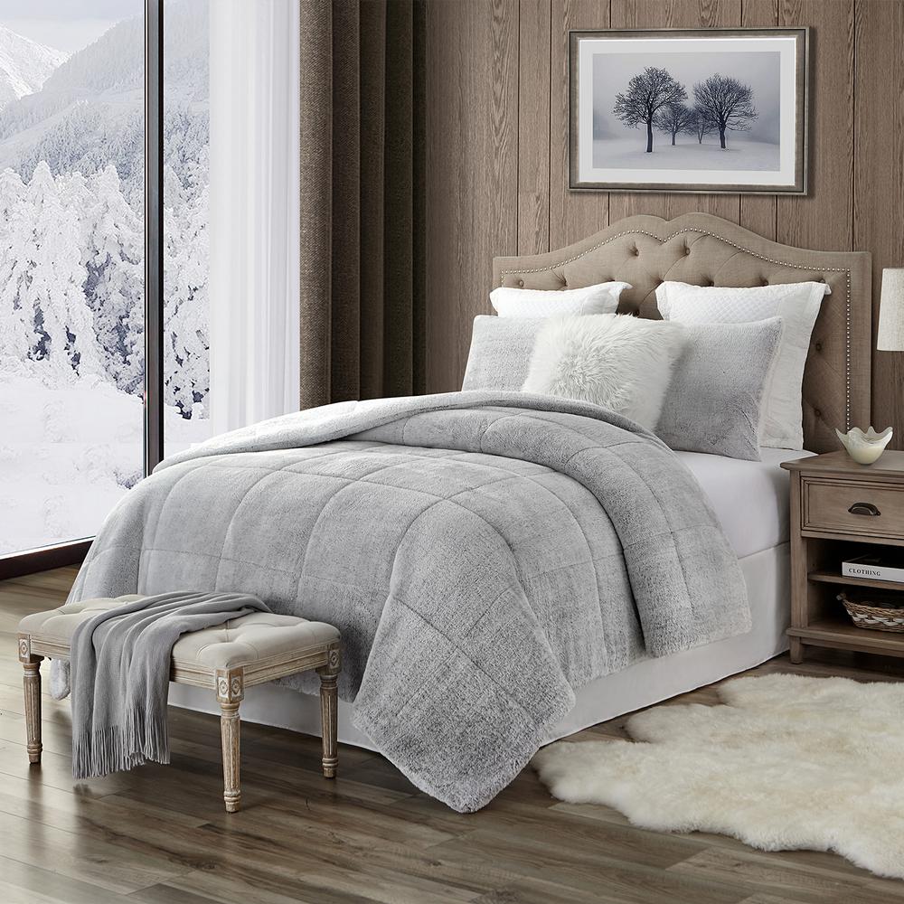 Swift Home Premium Ultra Soft 3 Piece Grey Faux Fur Reverse To