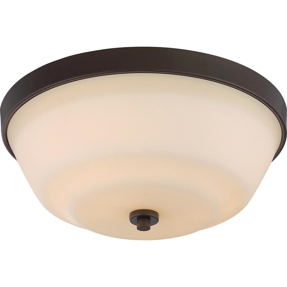 Desert Stone Finish with Fluted Satin Etched Glass Forte Lighting 20001-02-09 Traditional 2 Light CFL Flush Mount