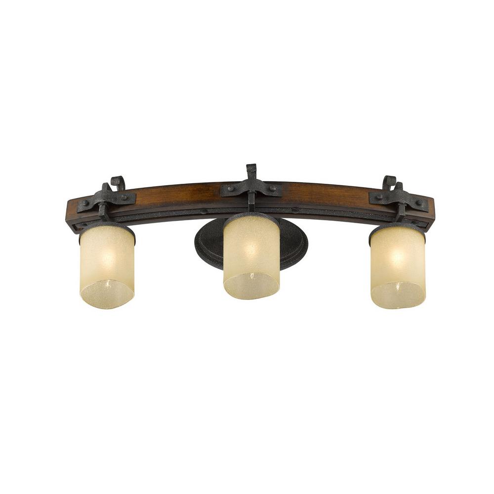 Golden Lighting Madera 3 Light Black Iron With Toscano Glass Bath