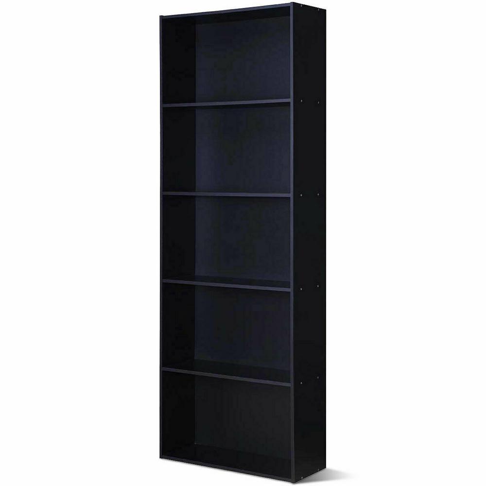 Costway 5 Shelf Black Storage Bookcase Modern Multi Functional