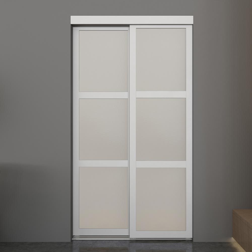 Colonial Elegance 60 in. x 80.5 in. Frosted Glass Fusion Plus White Interior Sliding Closet Door