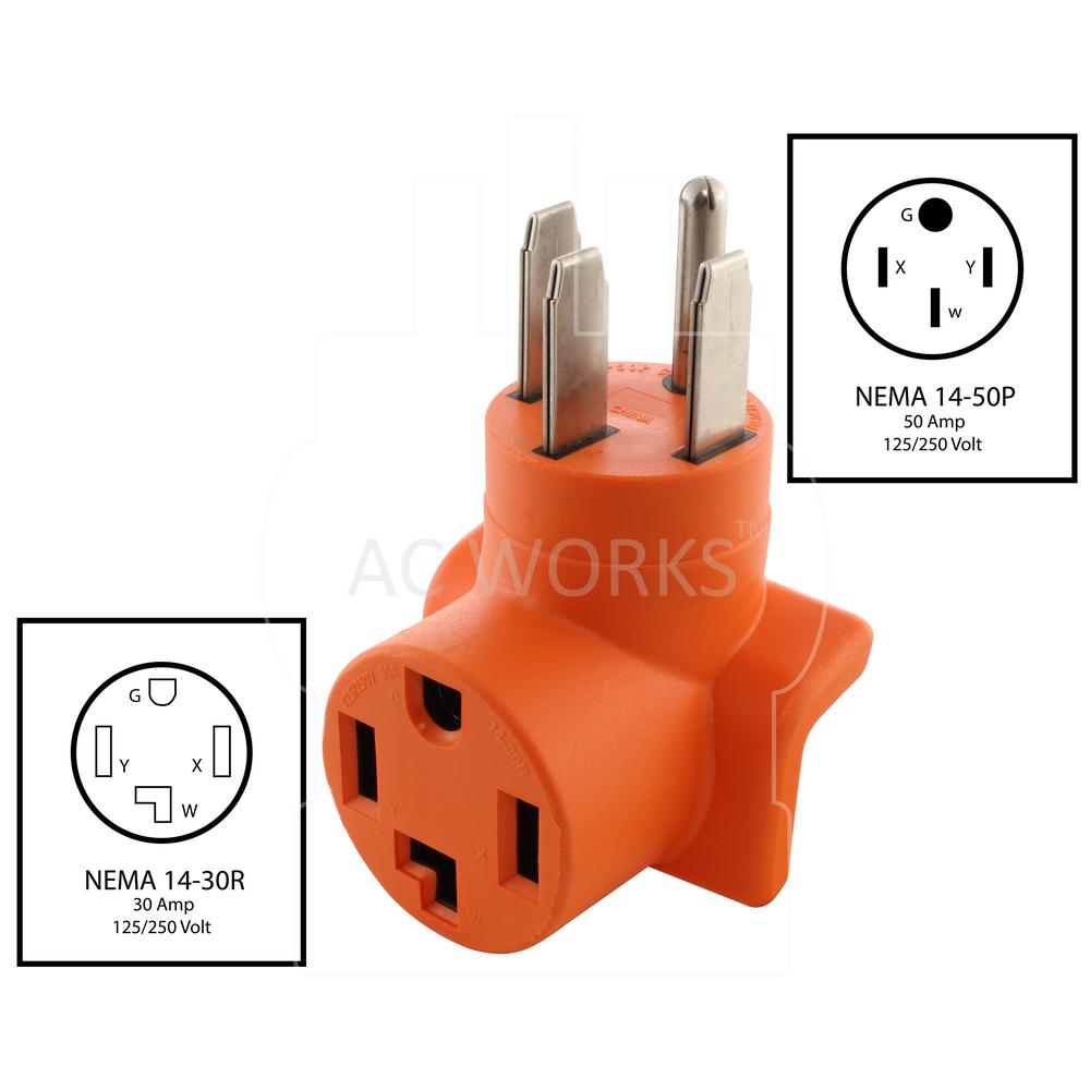 Ac Works Range Generator Outlet To 4 Prong Dryer Adapter And 4 Prong 14 50p Plug To 30 Amp 4 Prong Dryer 14 30r Adapter Ad14501430 The Home Depot