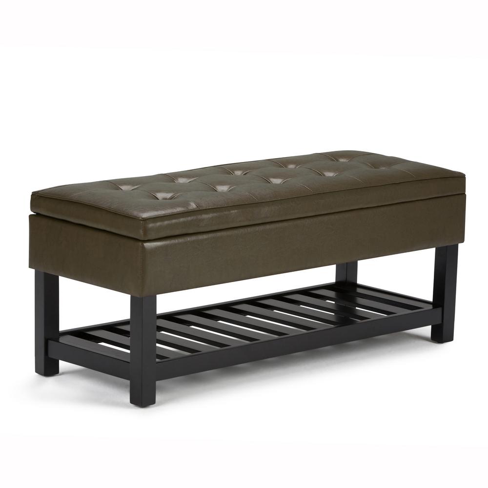 Simpli Home Cosmopolitan Deep Olive Green Storage Ottoman Bench with Open BottomAXCCOSOTTBNCH
