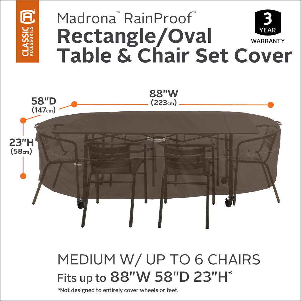 Classic Accessories Madrona Medium Rainproof Rectangular Oval Patio Table And Chair Set Cover 55 718 036601 Rt The Home Depot