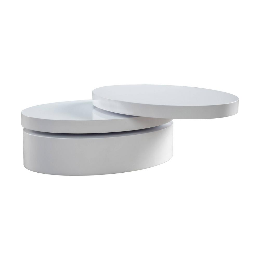 Le House Alan Glossy White Small Oval Rotatable Coffee Le House Alan Glossy White Small Oval Rotatable Coffee