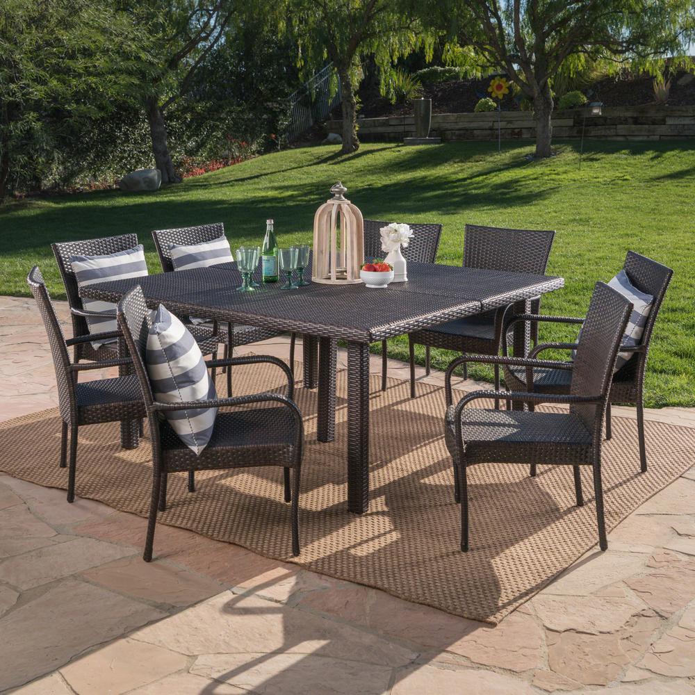 Noble House Multi Brown 9 Piece Wicker Square Outdoor Dining Set 41278 The Home Depot - Resin Wicker Outdoor Patio Furniture Set 9 Piece Noble House Multi Brown 9 Piece Wicker Square Outdoor Dining Set 41278 The Home Depot - Resin Wicker Outdoor Patio Furniture Set 9 Piece