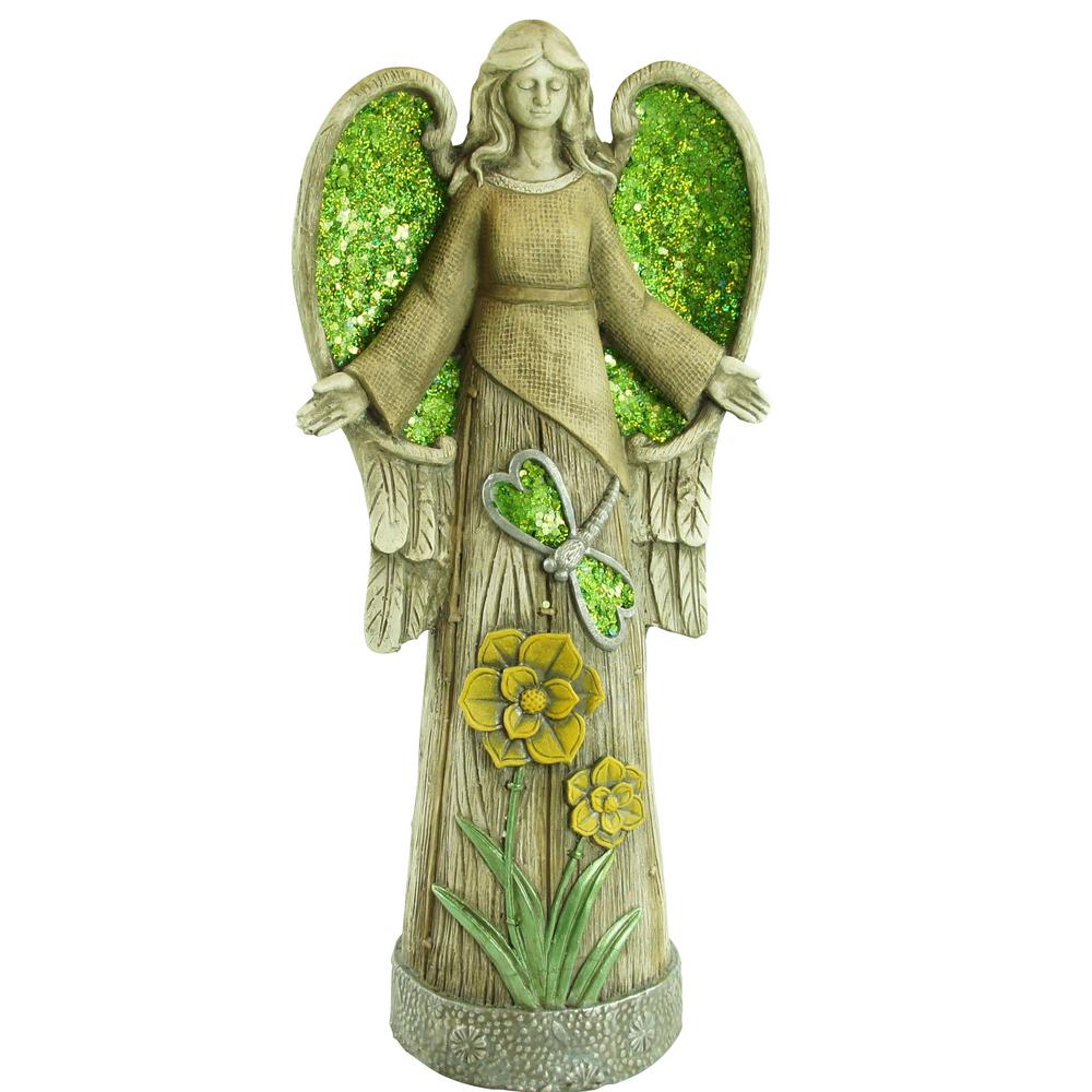 Alpine 24 in. Angel Statue with Red Glitter Mosaic WIngsWQA332 The