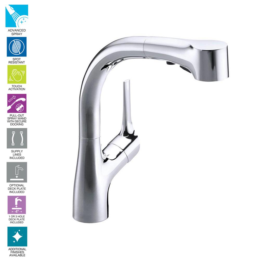 Kohler Elate Single Handle Pull Out Sprayer Kitchen Faucet In