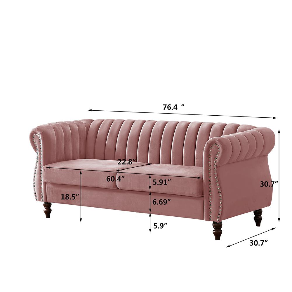Boyel Living 76 In W Pink Chesterfield Tufted Velvet 3 Seats Sofas With Nailhead Round Arms And Thick Cushion Wfxch 808pk The Home Depot