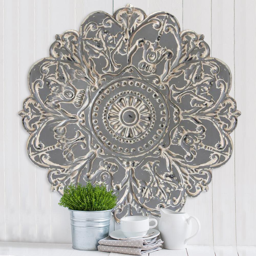 Stratton Home Decor Grey Metal Medallion Wall S07730 The Stratton Home Decor Grey Metal Medallion Wall S07730 The Depot