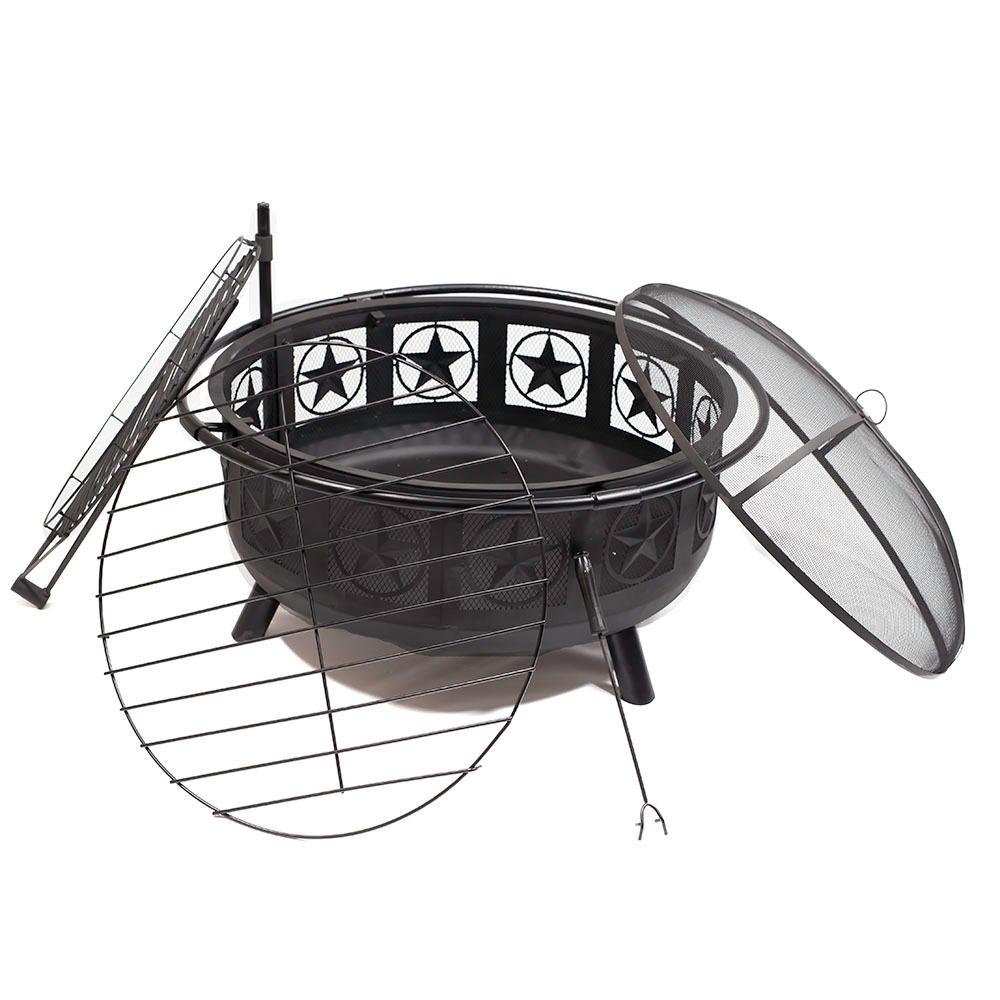 36 In W X 22 5 H Round Steel Wood Burning Fire Pit With Cooking 36 In W X 22 5 H Round Steel Wood Burning Fire Pit With
