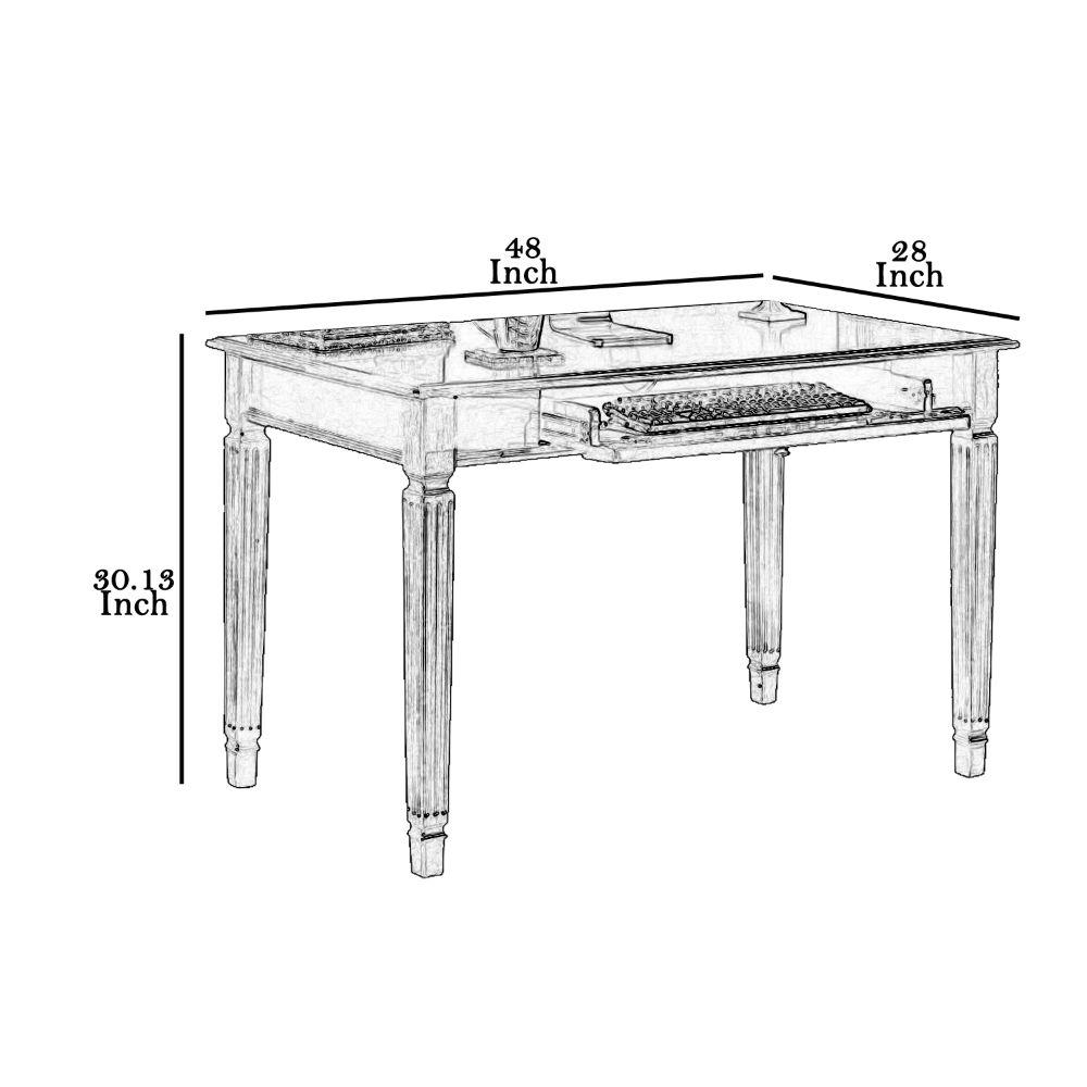 Benjara Brown Wooden Desk With Drop Down Keyboard Tray And Turned