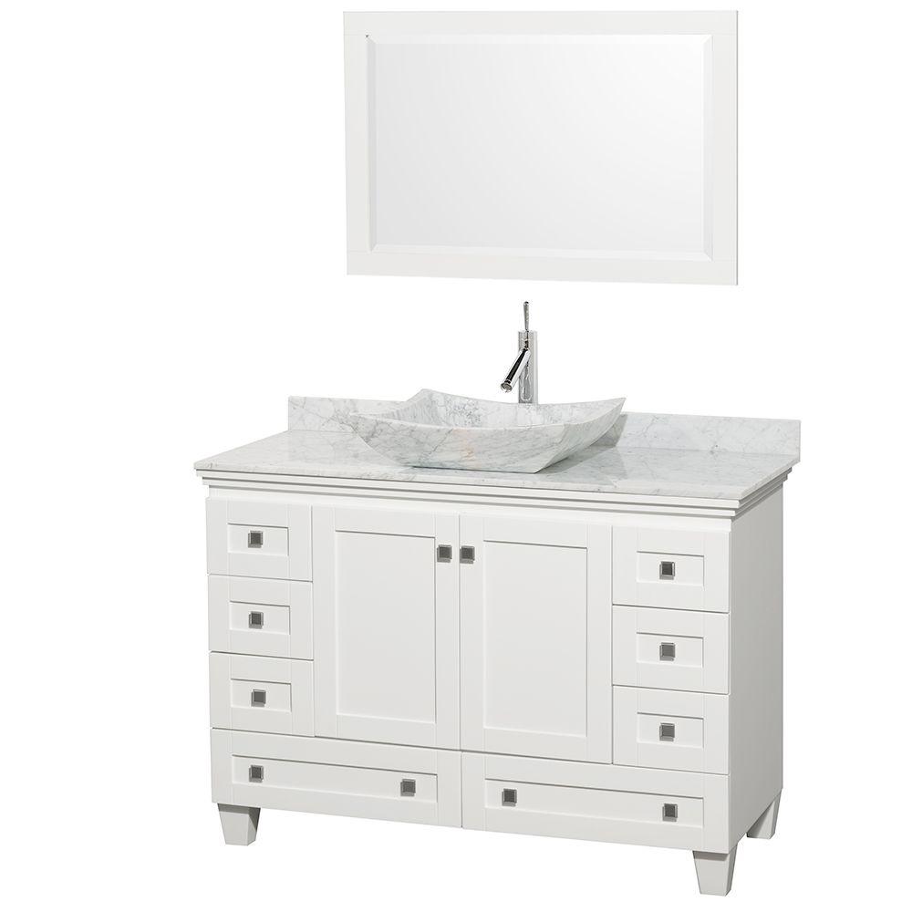 Wyndham Collection Acclaim 48 In W Vanity In White With Marble Vanity Top In Carrara White White Carrara Marble Sink And Mirror Wyndham Collection Acclaim 48 In W Vanity In White With Marble Vanity Top In Carrara White White Carrara Marble Sink And Mirror