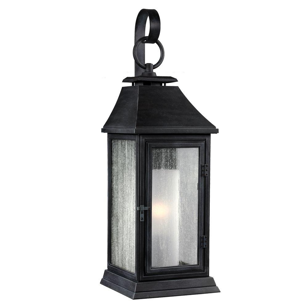 Feiss Outdoor Wall Lighting The Home Depot Shepherd 1 Light Dark Weathered Zinc Outdoor 16 5 In Wall Fixture
